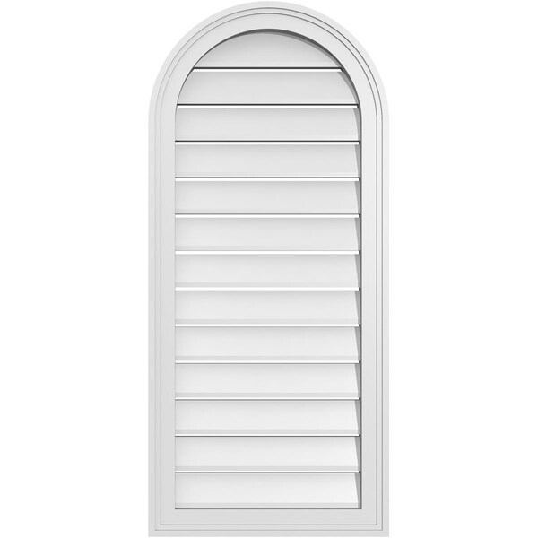 Ekena Millwork Round Top Surface Mount PVC Gable Vent: Functional, w/ 2"W x 1-1/2"P Brickmould Frame, 18"W x 40"H GVPRT18X4002SF - main